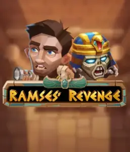 Dive into the mysterious world of the Ramses' Revenge game by Relax Gaming, showcasing a surprised explorer and a terrifying mummy set against an Egyptian tomb backdrop. This graphic depicts the adventure of Egyptian archaeology, ideal for those interested in historical adventures, providing a gripping adventure. 